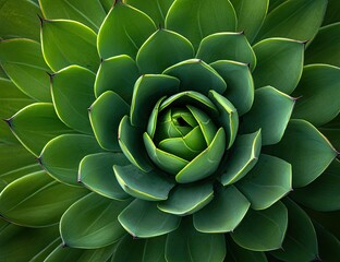 Obraz premium Lush, symmetrical green plant. Close up reveals intricate layers and textures