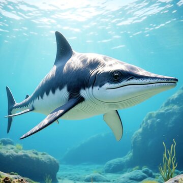 Ichthyosaurus Swimming in Clear Prehistoric Sea