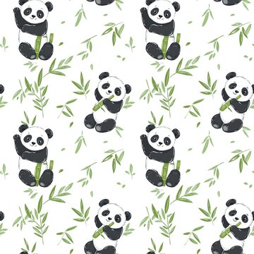 seamless pattern with panda and flowers