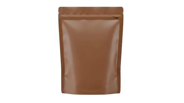 Brown paper bag standing upright with folded top edges isolated on white background