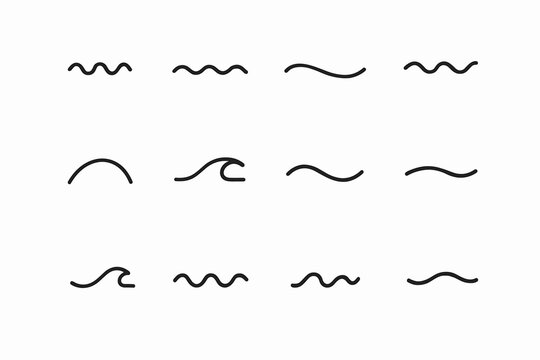 Minimal Wave Icons. Minimal wave symbols. Line outline icon set of minimal wave symbols: short wave, medium