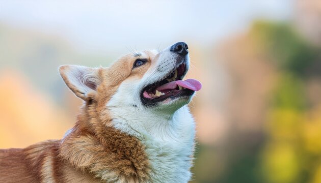 Corgi dog looking up.