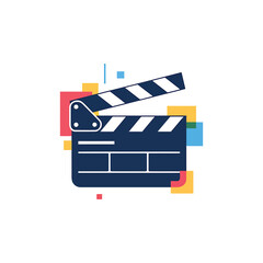 Film clapper board with abstract shapes behind it production equipment for creating video content and shooting footage cinematic tool.