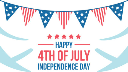 Obraz premium Happy 4th of July Independence Day celebration banner with patriotic bunting flags and stars for festive events.
