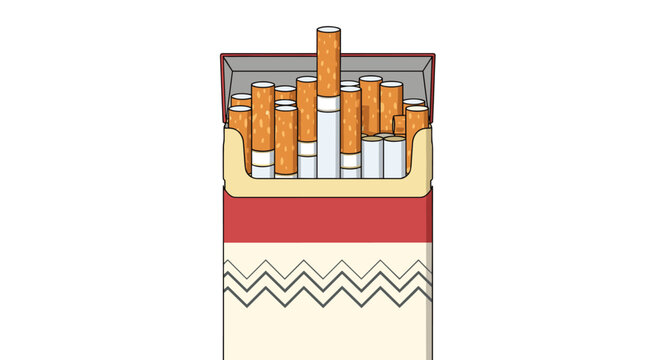 Open pack of cigarettes showing several individual cigarettes with orange filters arranged neatly inside a red and white box.