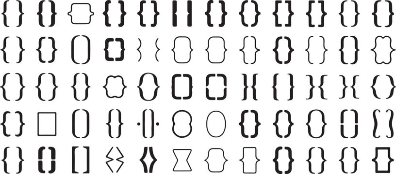 Brackets and braces collection featuring various curved curly square and decorative parenthesis styles for typography and coding.