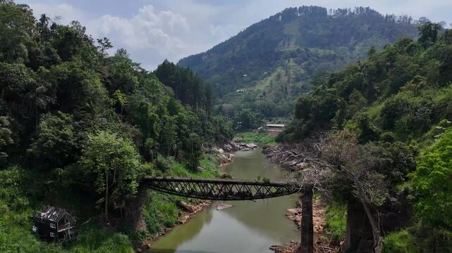Cinematic Drone Footage of Fool&rsquo;s Bridge (Upside Down Bridge) , Sri Lanka. Built during Colonial Era | Ancient Bridge and Flowing Water Stream | Captured in scenic surrounding