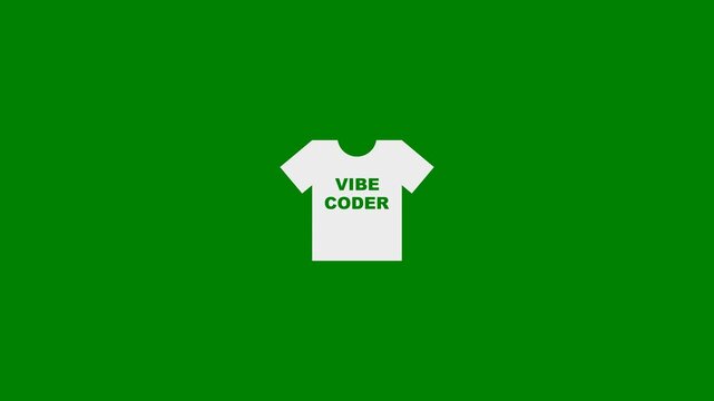Vibe Coding Vibe Coder Technology concept with T-Shirt - Writing Code with AI (Artificial Intelligence) - minimal motion graphics clip, Green Screen, foreground color 7.5% gray, Arial Font (Heavy)