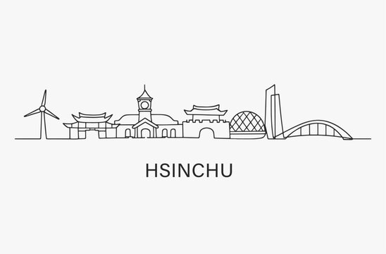 Flat Design one line without breaking the Hsinchu city.