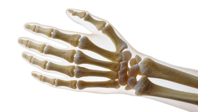 Human hand bones anatomy model close-up view
