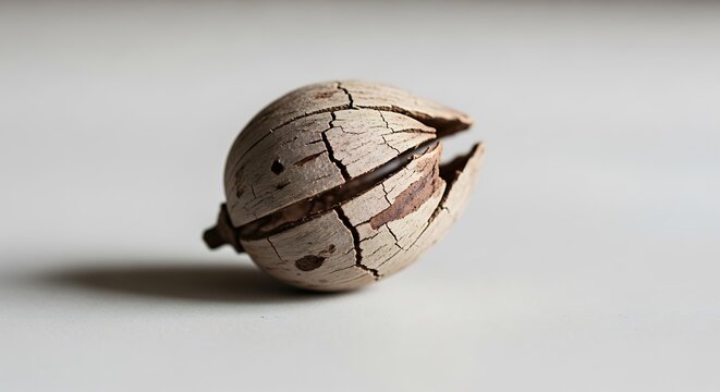 Walnut shell on white background closeup.