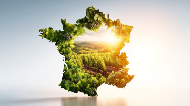 Scenic Map of France Featuring Vineyards and Beautiful Landscape Views