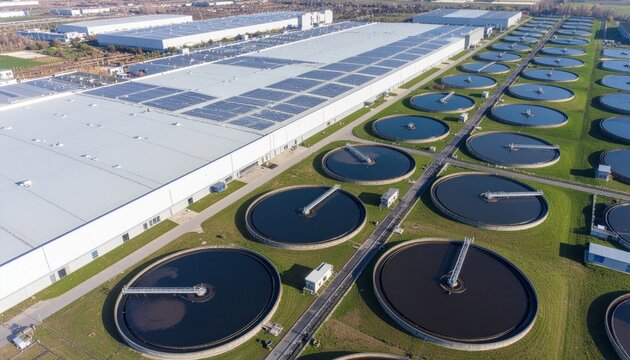 Industrial facility with water pools.