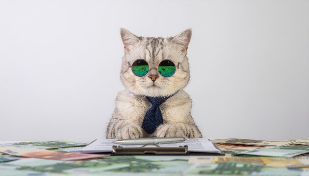 Cool cat in suit with money.