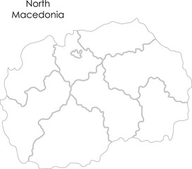Obraz premium North Macedonia outline map with administrative boundaries vector illustration 
