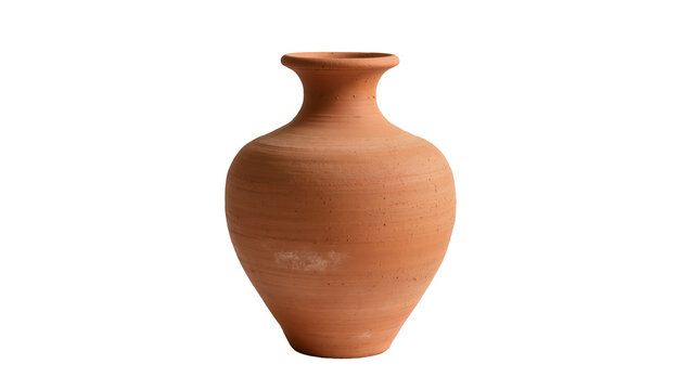 Rustic terracotta clay pot with narrow neck and wide base