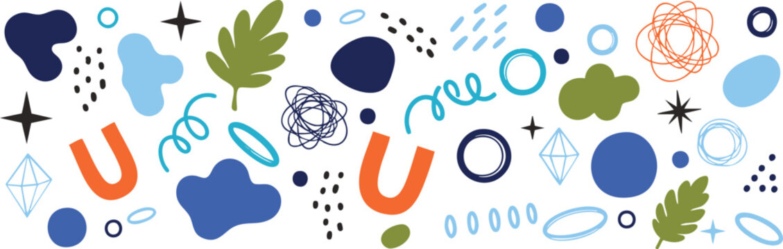 Modern vector illustration of abstract organic shapes and playful doodle objects