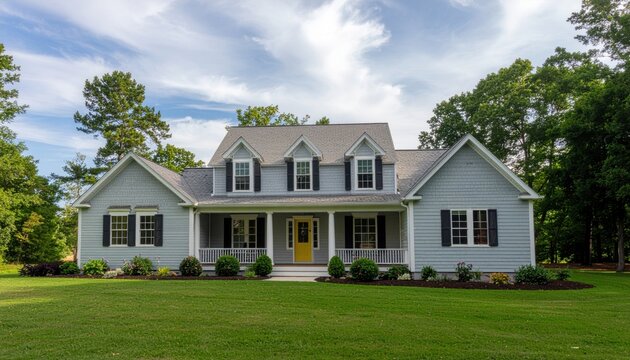 Suburban home on sunny day.