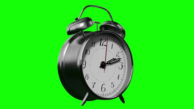 Retro Twin Bell Alarm Clock Showing Three o Clock - 3d 4k animation (3840 x 2160 px)