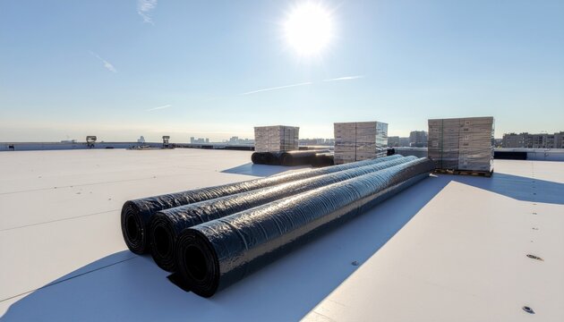 Rooftop construction rolls.