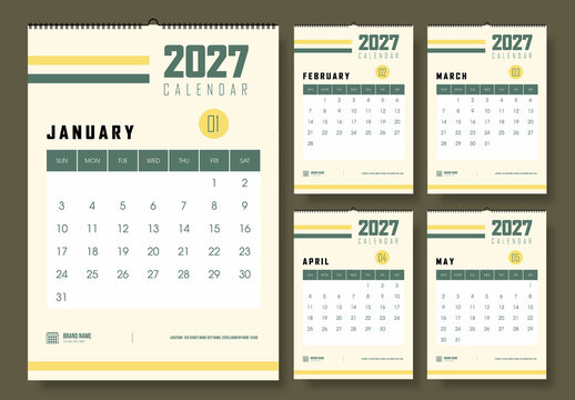 Modern Minimal Wall 2027 Calendar Template Design