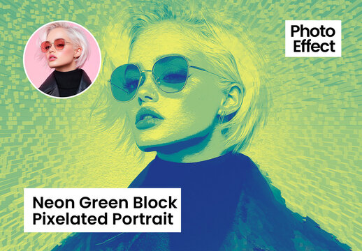 Neon Green Block Pixelated Portrait Photo Effect