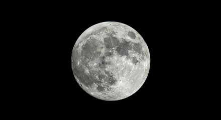 Naklejka premium Detailed close-up of a bright, textured full moon set against a vast, black space background
