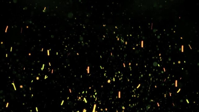 Realistic floating fire sparks and glowing orange embers isolated on transparent background for cinematic vfx motion graphics and professional video design