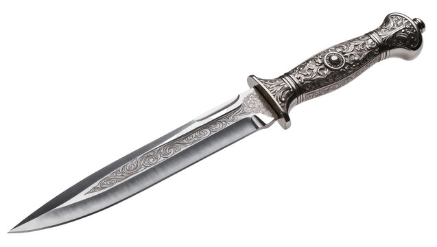 Ornate silver dagger with decorative handle and blade