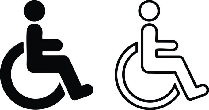 Black and White International Symbol of Access (ISA) Silhouettes, Modern Universal Accessibility and Mobility Vector Graphics, Minimalist Disability Access and Wheelchair User Icon Set, vector.