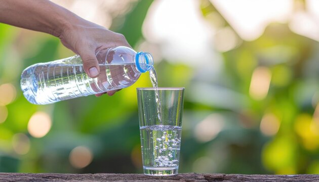 Pouring water from bottle to glass.