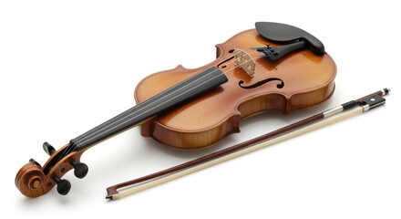 Fototapeta premium Violin with Bow Isolated on White Background for Classical Music Performance