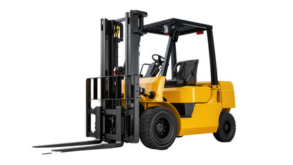 Yellow industrial forklift with forks and black tires © Sarah