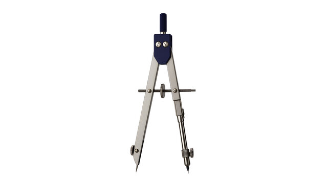 Silver metal drafting compass with black knob and sharp points