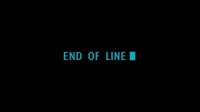 End of line text animation, with flashing line at the end of the text, black background, 4k video
