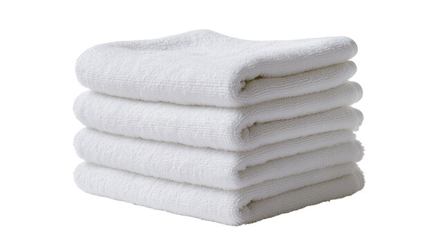 Stacked fluffy white towels neatly folded in a pile