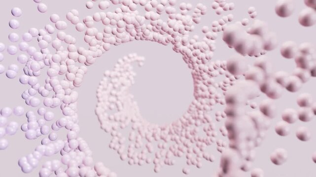 3D animation of a surface made of a large number of pink particles. Meditative abstract animation CG