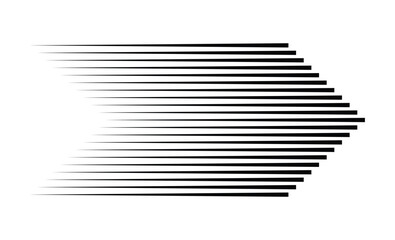 Fototapeta premium Racing speed arrow in horizontal streak style, linear motion lines forming directional arrow, motorsport velocity symbol, isolated graphic for formula one race events