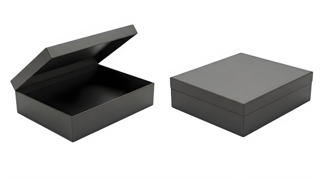 A black box with lid open and closed isolated on transparent background