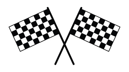 Fototapeta premium Crossed checkered racing flags in flat icon style, black and white grid pattern, motorsport finish symbol, isolated graphic for formula one race events