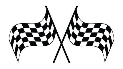 Fototapeta premium Crossed waving checkered racing flags in curved fabric style, black and white grid pattern, motorsport finish symbol, isolated graphic for formula one race events