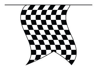 Fototapeta premium Waving checkered racing flag in curved fabric style, black and white grid pattern with pole, formula one motorsport finish symbol, isolated graphic for race events