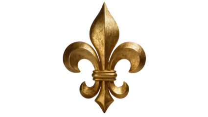 Fotobehang Goud Antique ornate golden fleur-de-lis emblem with textured surface  © Sarah
