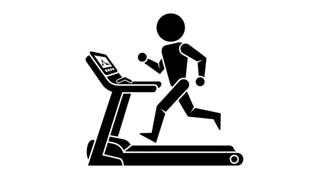 A minimalist depiction showcasing a person running on a treadmill alongside a laptop emphasizing modern fitness and technology integration silhouette high quality professional detailed