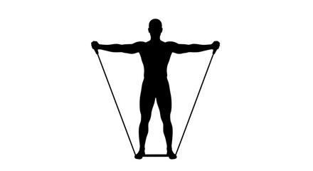 A striking black silhouette depicts a muscular man performing a resistance band exercise showcasing physical fitness and strength training silhouette high quality professional detailed © ARSM D