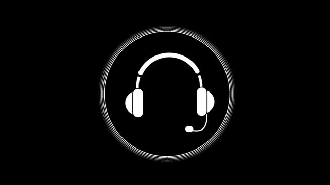 A white headset and microphone icon with pulsing circular rings animated on a solid black background.