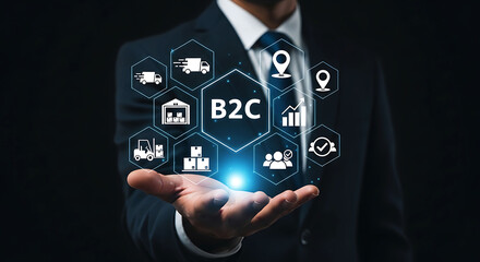 Naklejka premium Business to Consumer B2C Logistics and Supply Chain Management Concept