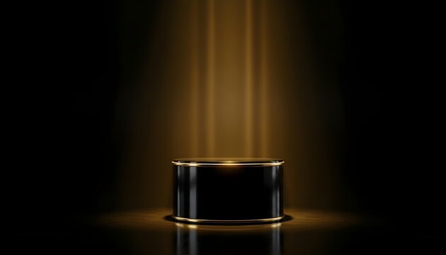 Elegant Dark Luxury Scene with Golden Light Beams and Display Podium Jpeg Image.