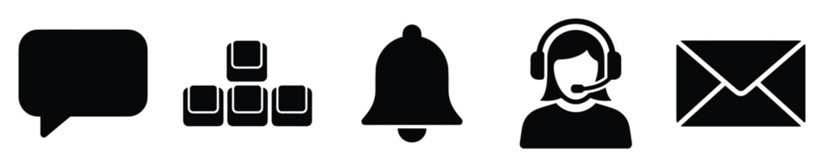 Fototapeta premium Digital communication and customer service icons for modern web interfaces and mobile applications providing essential user interaction symbols