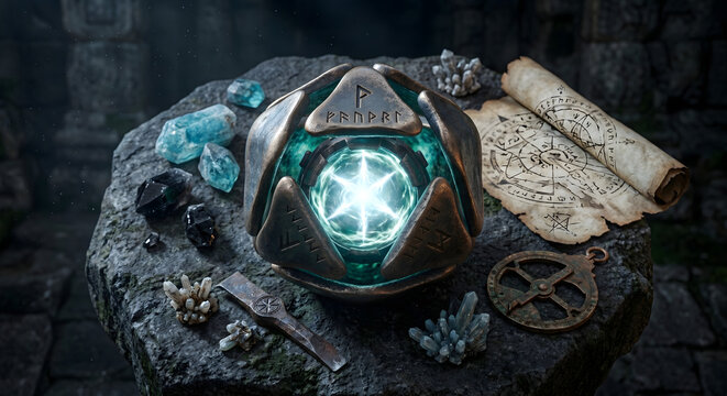Ancient activated runic artifact in crypt